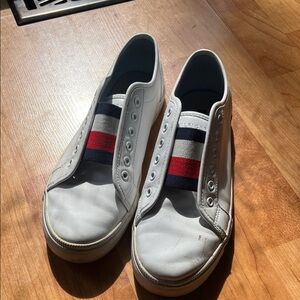 Tommy Hilfiger White Slip-On Sneakers with Red & Navy Band